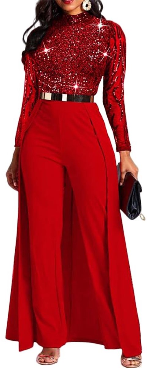 Omgoods - Dames Jumpsuit met Hoge Taille en Pailletten