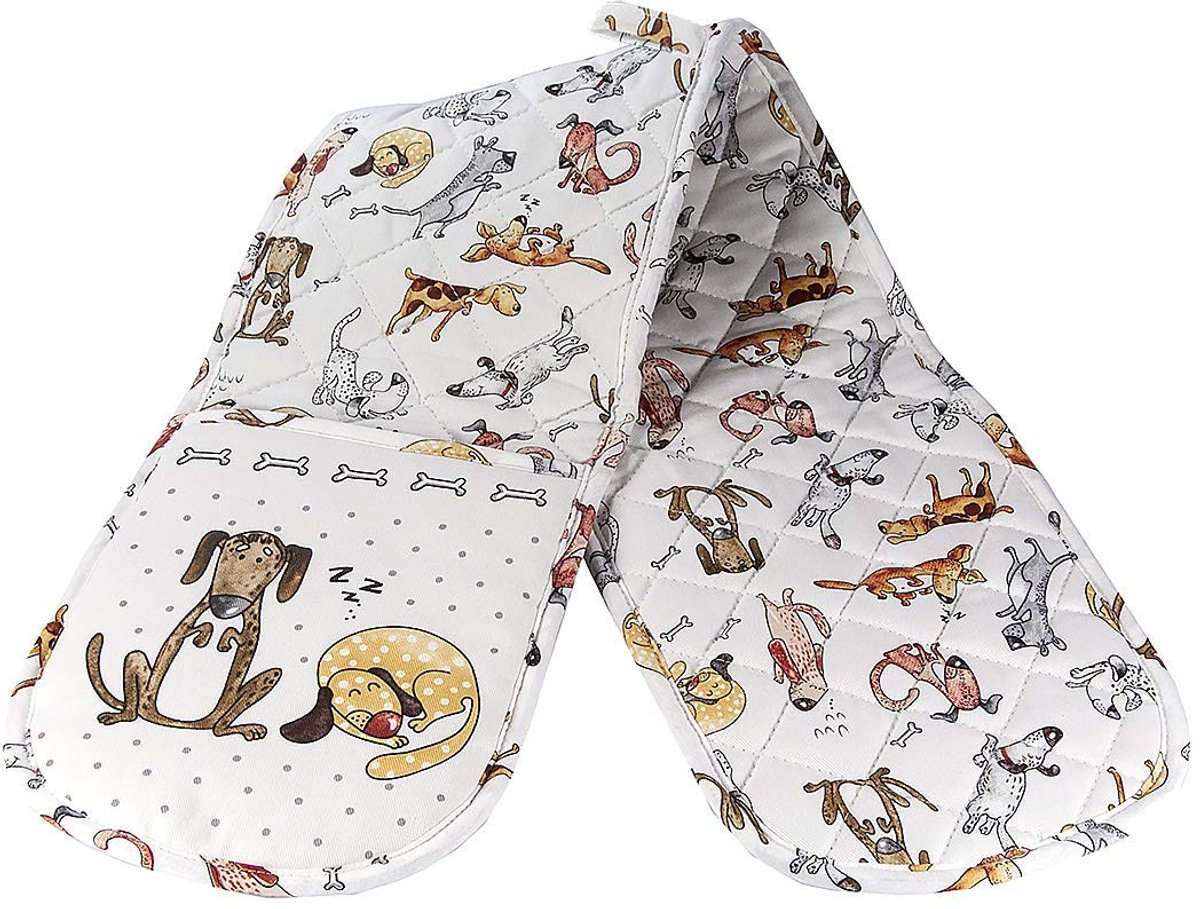 Omgoods - Dubbele Ovenhandschoenen met Grappige Honden Print van 100% Katoen