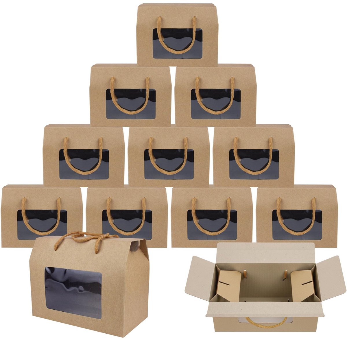 Omgoods - Kraft Cadeaubox met Draaghandvat - 12 Stuks