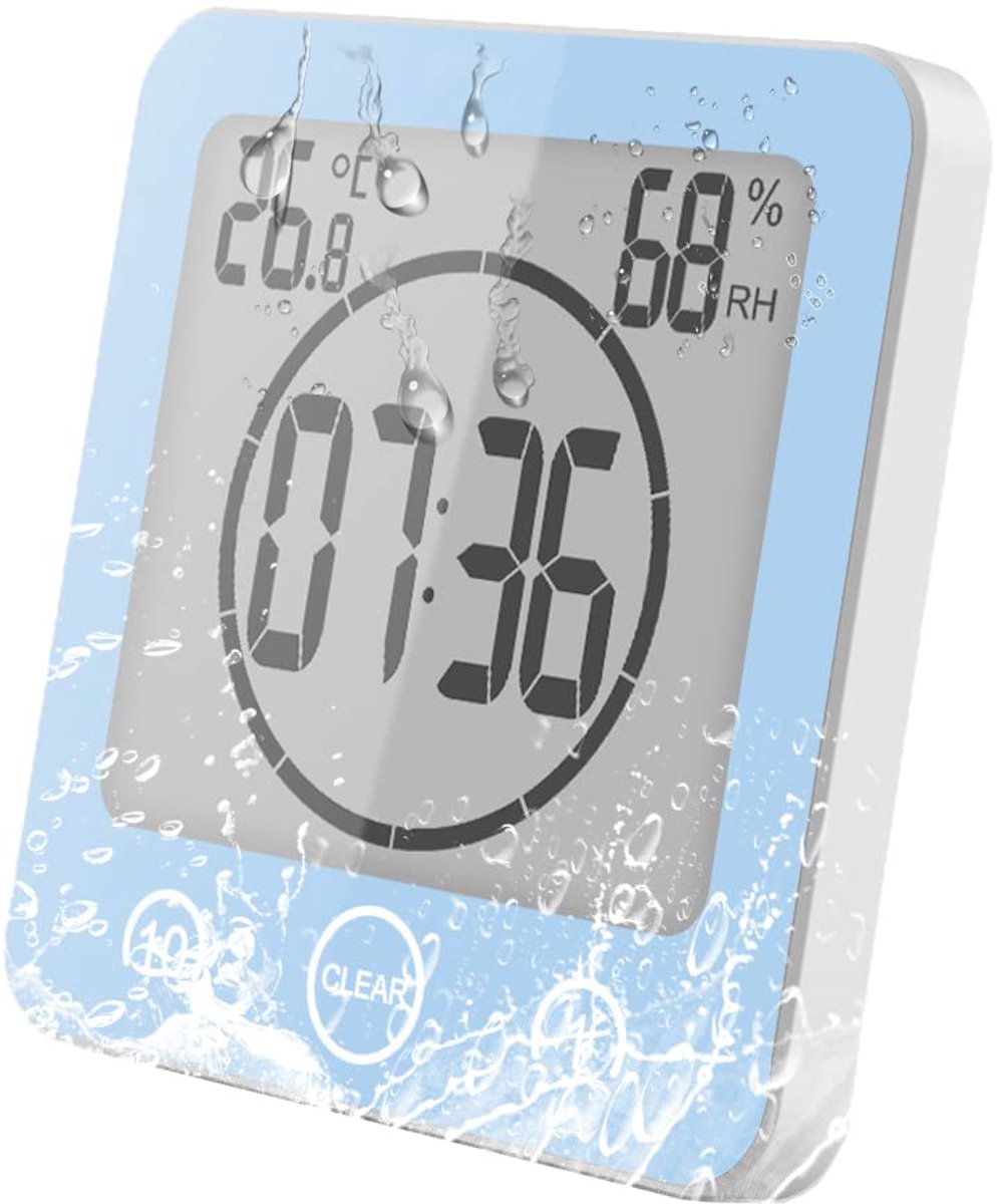 Omgoods- Doucheklok Waterdicht - Digitale Timer - Temperatuurweergave - Vochtigheidsmeter - Countdown Timer - Groot LCD-scherm - Keukenklok