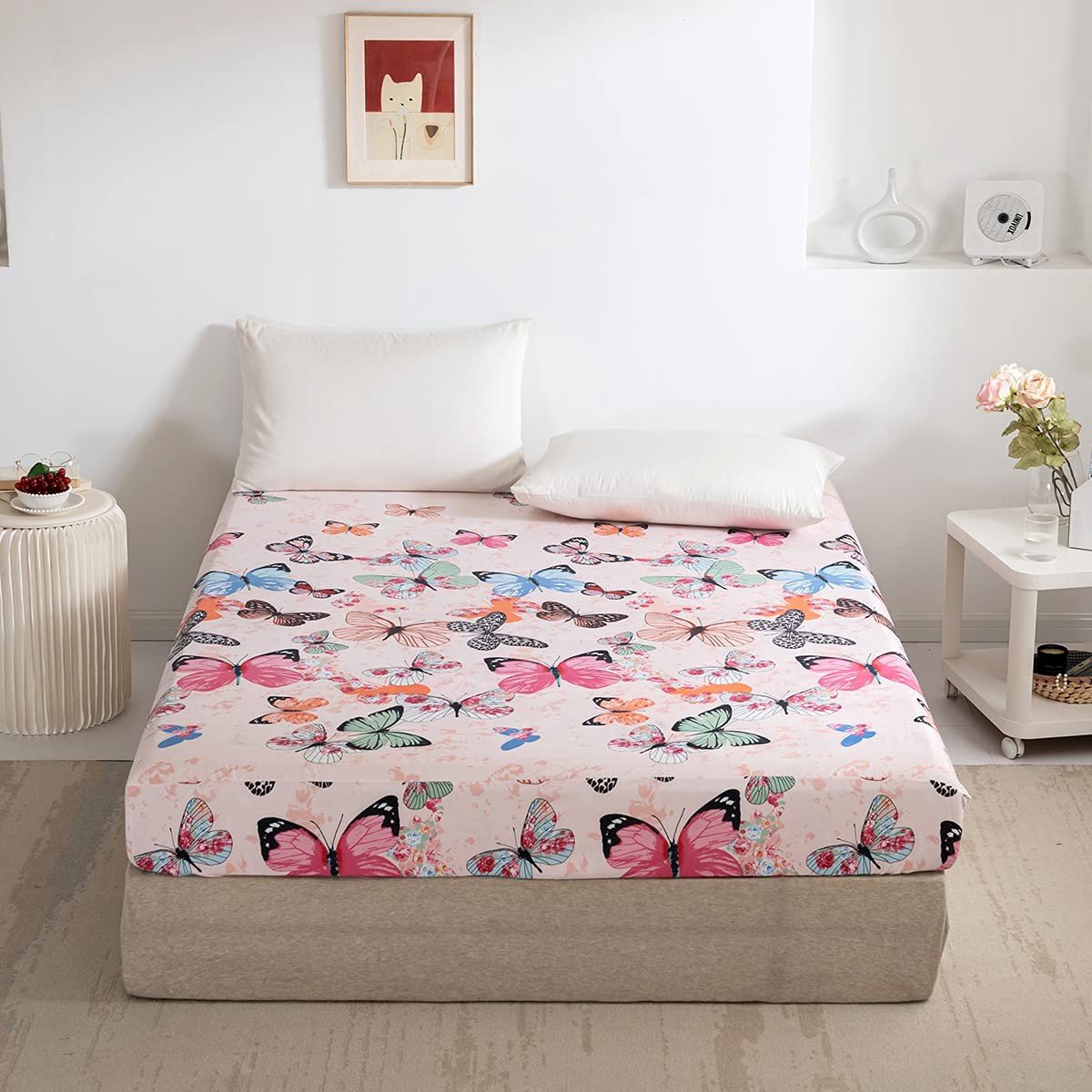 Omgoods - Fitted Sheet 100 x 200 cm met Vlinderspatroon voor Boxspring