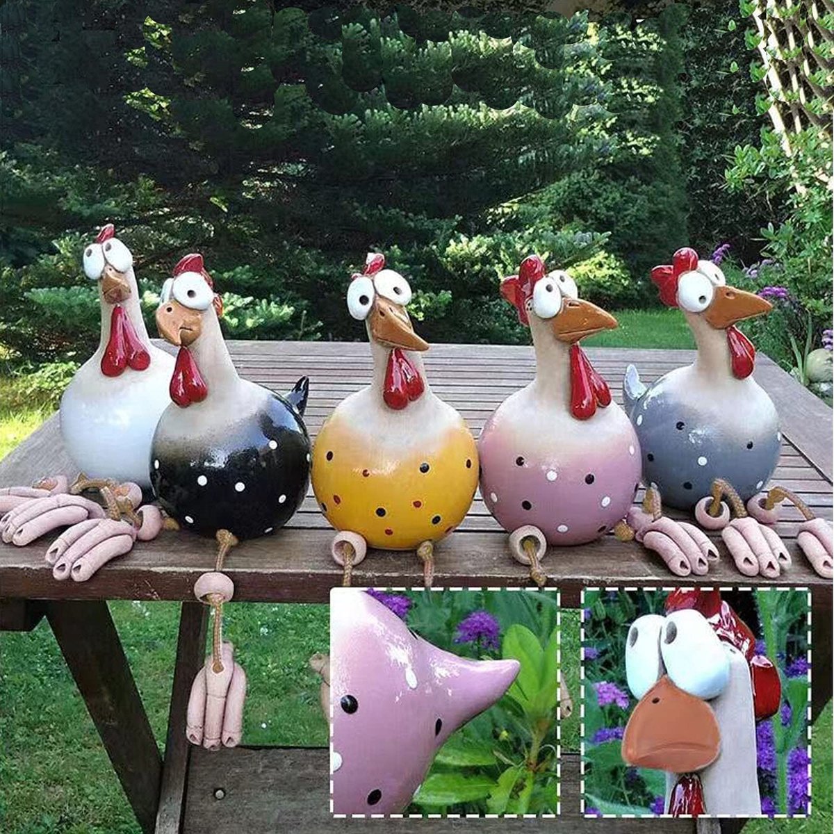 Omgoods - Set van 5 Kunstmatige Resin Kippen voor Tuin- en Huisdecoratie