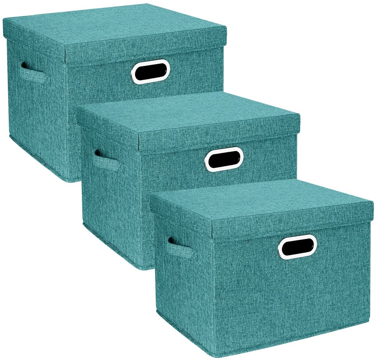 Omgoods - Grote Opbergdoos met Deksel, Set van 3, Aqua Deep
