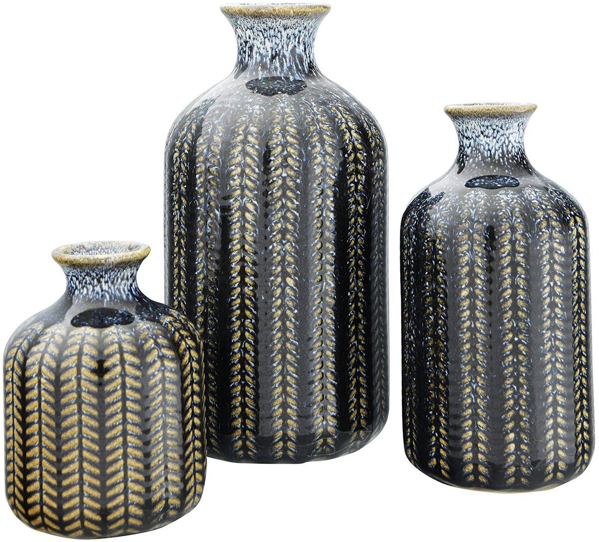 Omgoods - Set van 3 Elegante Vazen met Gestreept Ontwerp, Blauw