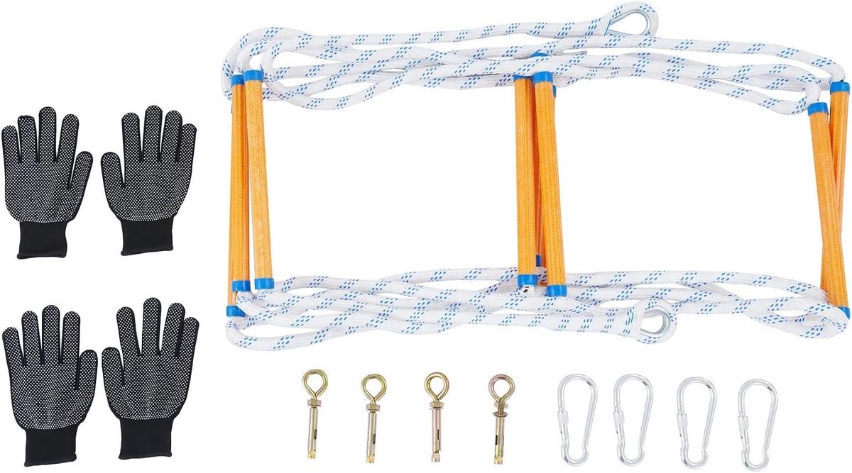 Noodladder - Reddingsladder Touwladder - Veilige Evacuatie - Antislip Sporten - 5 meter - Blauw Wit Geel