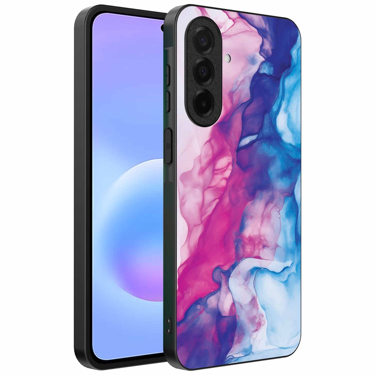 Geschikt voor Samsung Galaxy A57 Telefoonhoesje met Roze Blauw Marmer Opdruk - TPU Backcover Case Rose Blue Marble Design - Smartphonica geschikt voor Samsung Galaxy A57