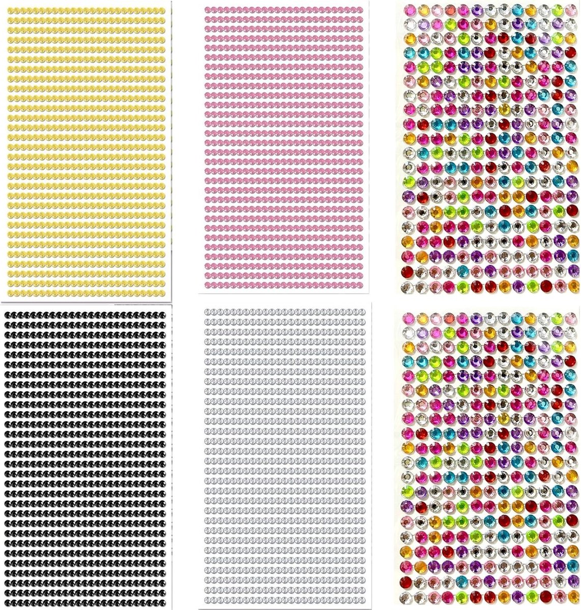 3840 Diamant Stickers in 6 Kleuren, Zelfklevend voor Nagels, Auto, Gezicht en Versiering voor Agenda, Telefoon en Spiegel, Niet-Toxisch en Veilig Gebruik