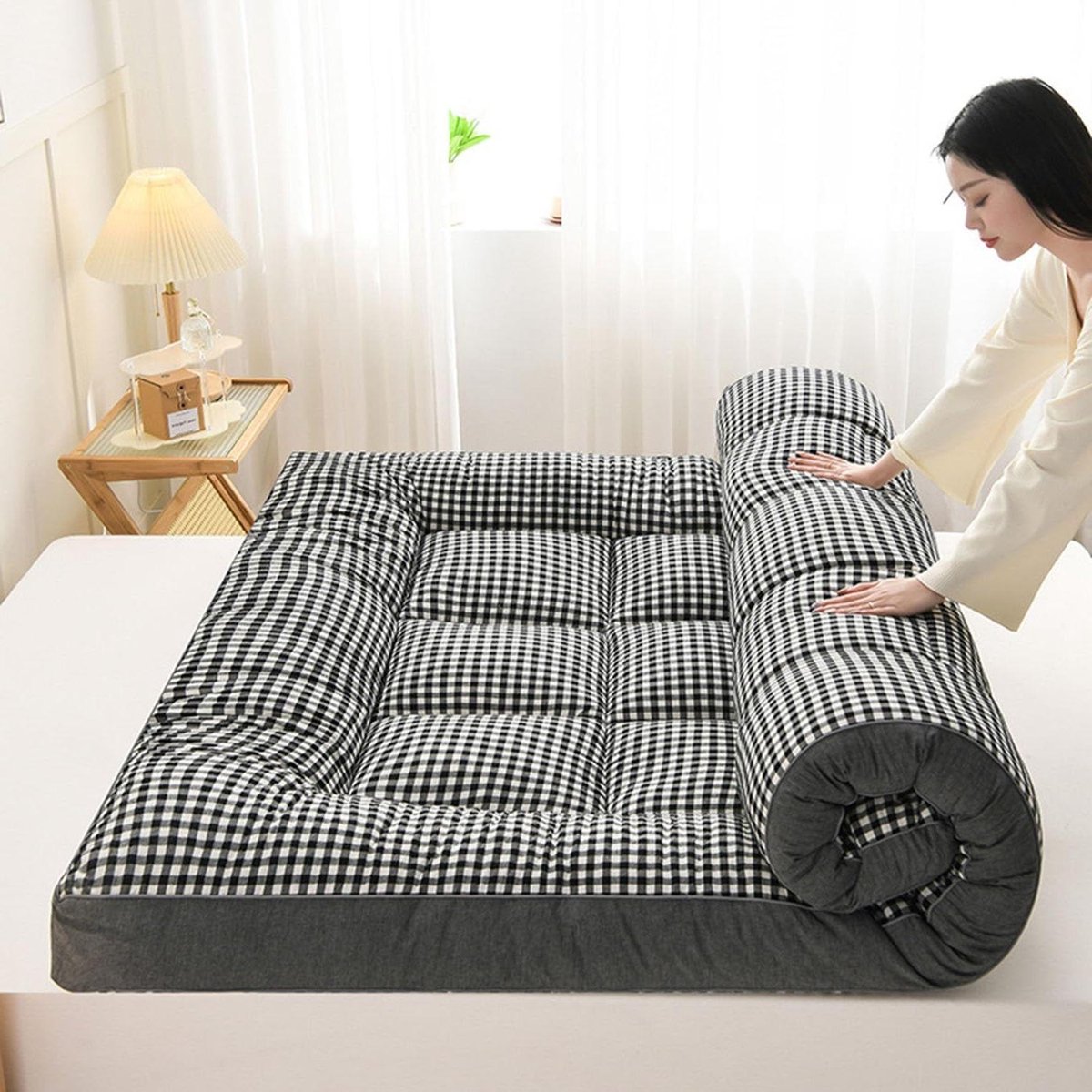 Japanse Futonmatras - Opvouwbare Matras Gastenbed - Comfortabel Slapen - 10 cm Dikke Vulling - 180 x 200 cm - Lichtgrijs