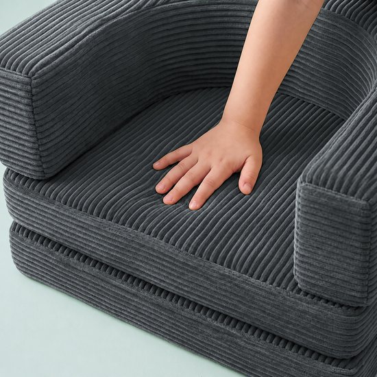 kinderfauteuil - 4-delig set - 65x40x65 cm - ribfluweel - donkergrijs — afbeelding 2