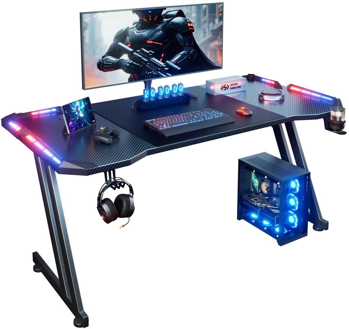 Mila Shop Gamebureau - Gamingbureau - Gamingdesk - Bureau - Led verlichting RGB - 120x140x160cm