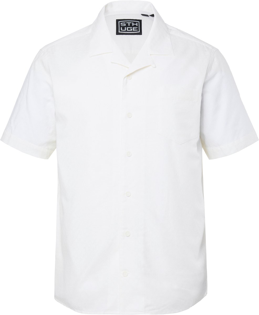 STHUGE - Heren - overhemd korte mouwen Cubaanse kraag structuur boxy fit tot 8XL - Off-white - Maat 8XL