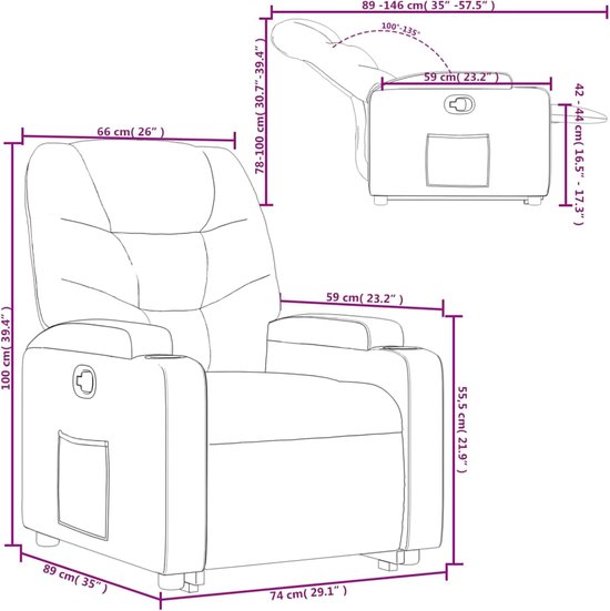 Relaxstoel met opstahulp - Sta-op stoel - Ondersteuning bij opstaan - Elektrische opstahulp - 50 cm zitbreedte - Bruin — afbeelding 2