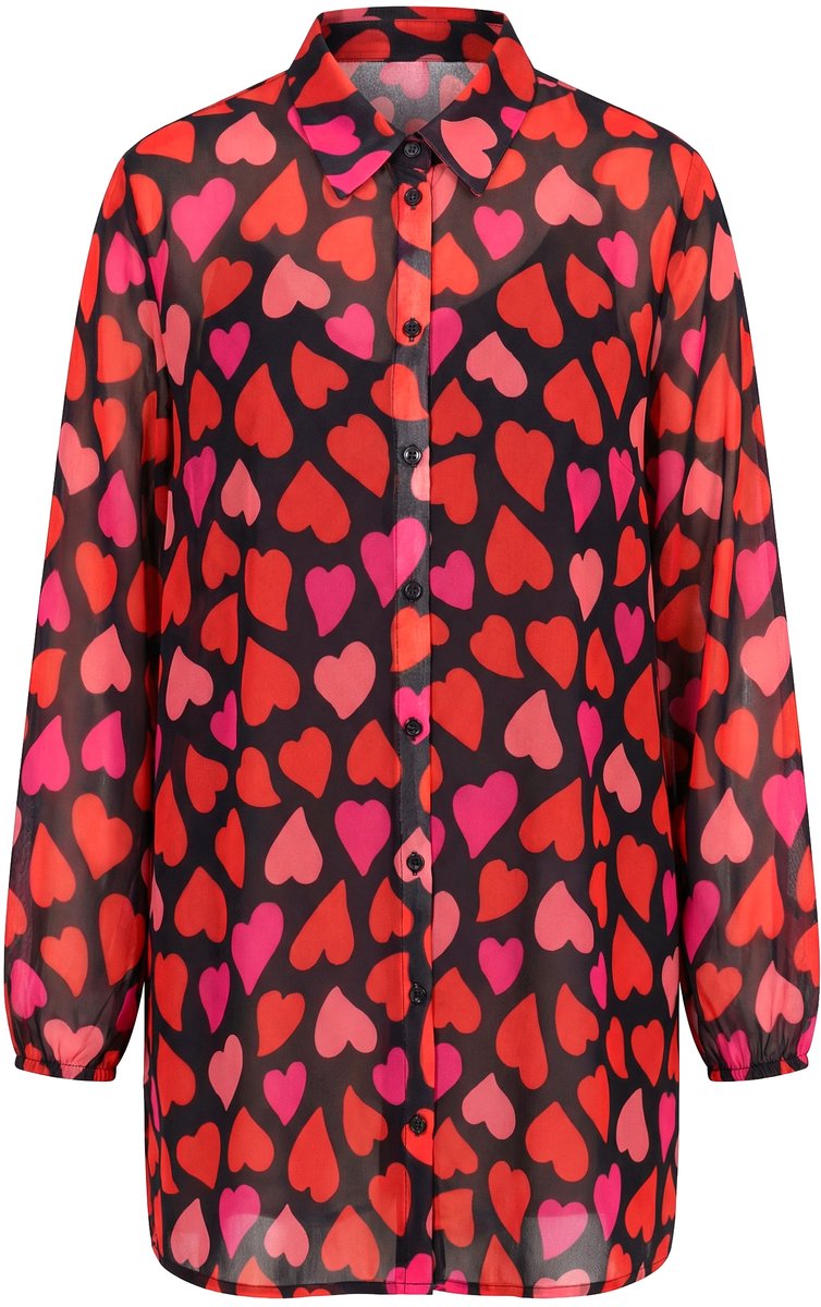 MIAMODA - Dames - Blouse A-lijn chiffon stippen/bloemen - Zwart - Maat 52