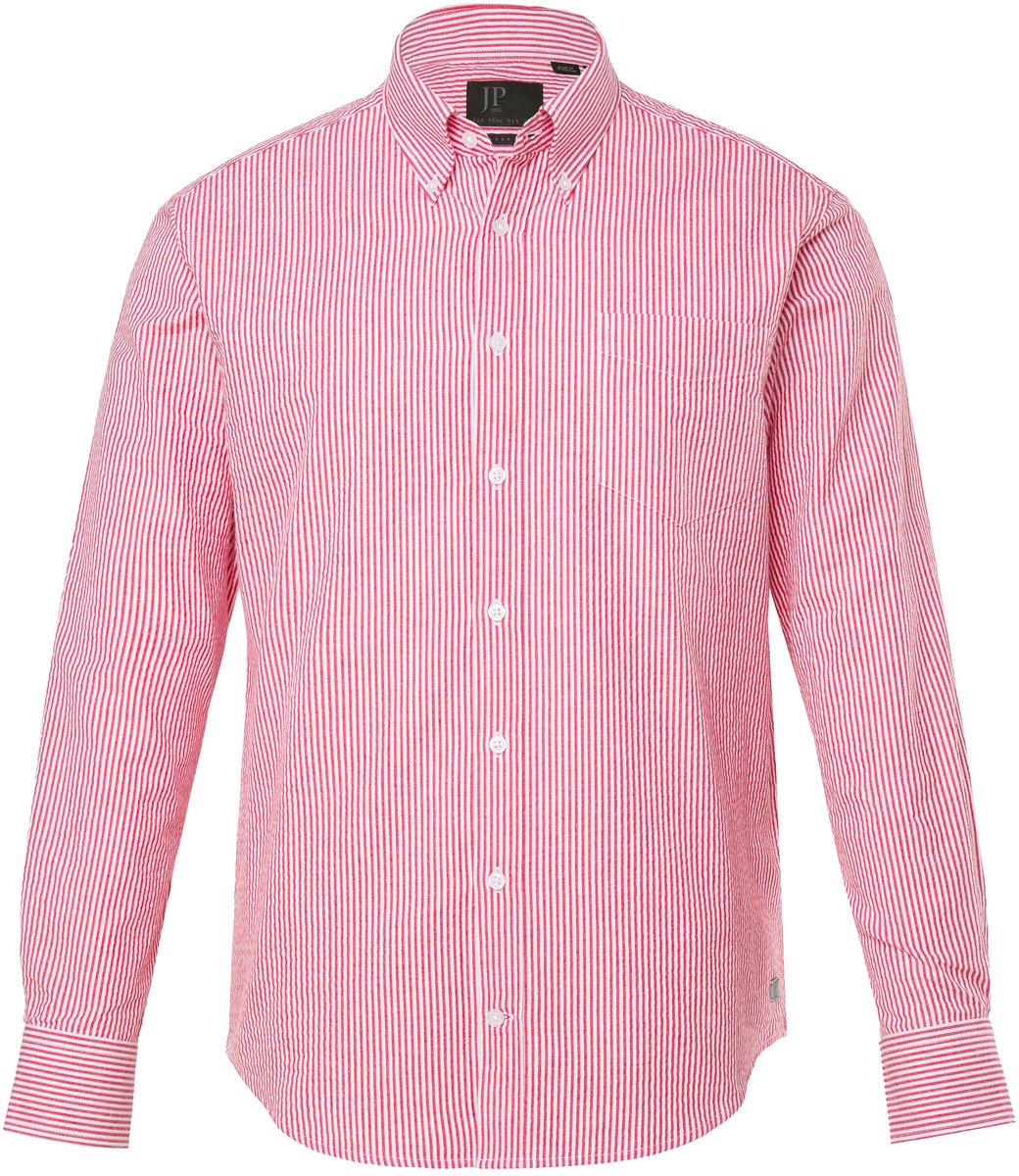 JP 1880 - Heren - seersucker overhemd met strepen lange mouwen buttondown kraag - Rood - Maat 8XL