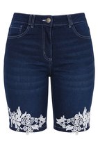 MIAMODA - Dames - Jeansshort recht kant bij de zoom - Donkerblauw denim - Maat 46