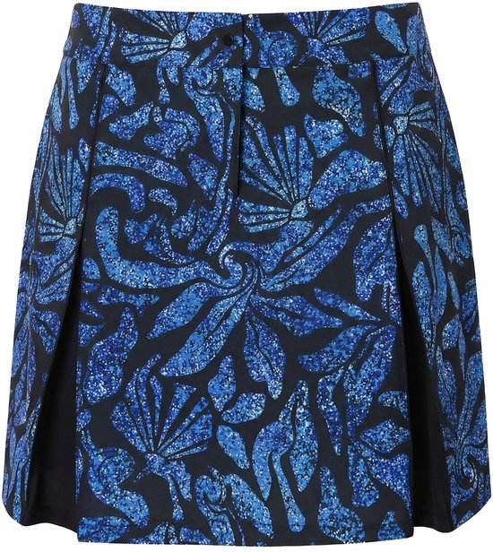 Rok met een zwart-blauwe, glinsterende palmprint.