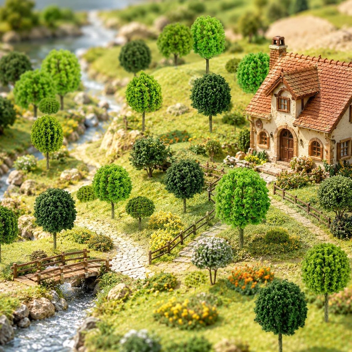 24 stuks miniatuurbomen voor modelbouw, kunstbomen voor trein- en spoorbaanprojecten, landschapdecoratie en modelspoorwegaccessoires