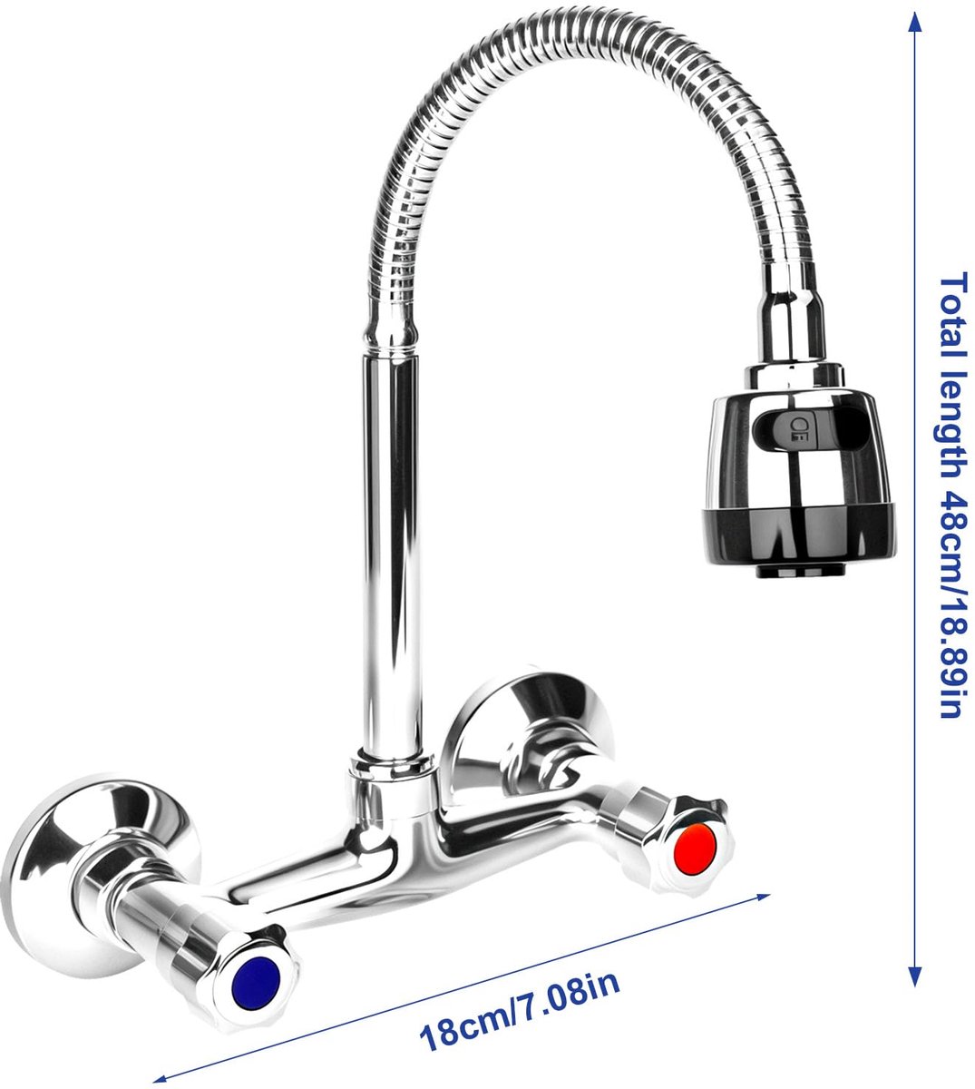 SnelShoppen - Junrvivy Wandmengkraan Messing - 360° Draaibaar voor Keuken - Warm- en Koudwater Schakeling - Spoelbakkraan met 2 Waterafvoermodi - Idea