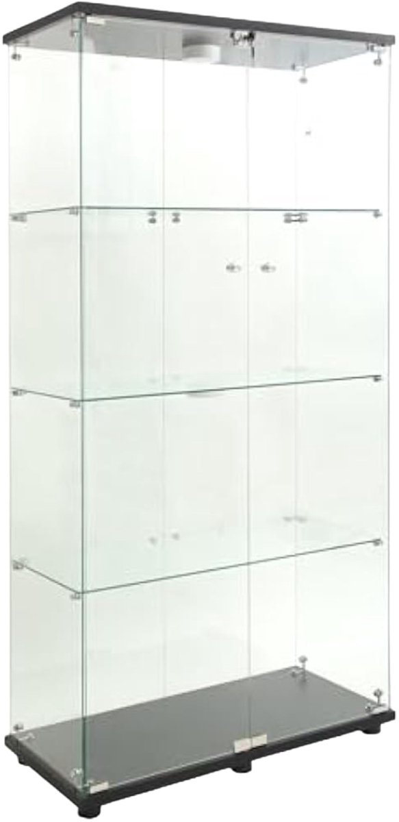 Happiq Glazen Vitrinekast 164x42,5cm Zwart – Afsluitbare Displaykast met 2 Deuren en 4 Planken Wit