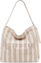 SUITSUIT Tas - Tote bag katoen - Schoudertas dames - Gestreept patroon - Beige
