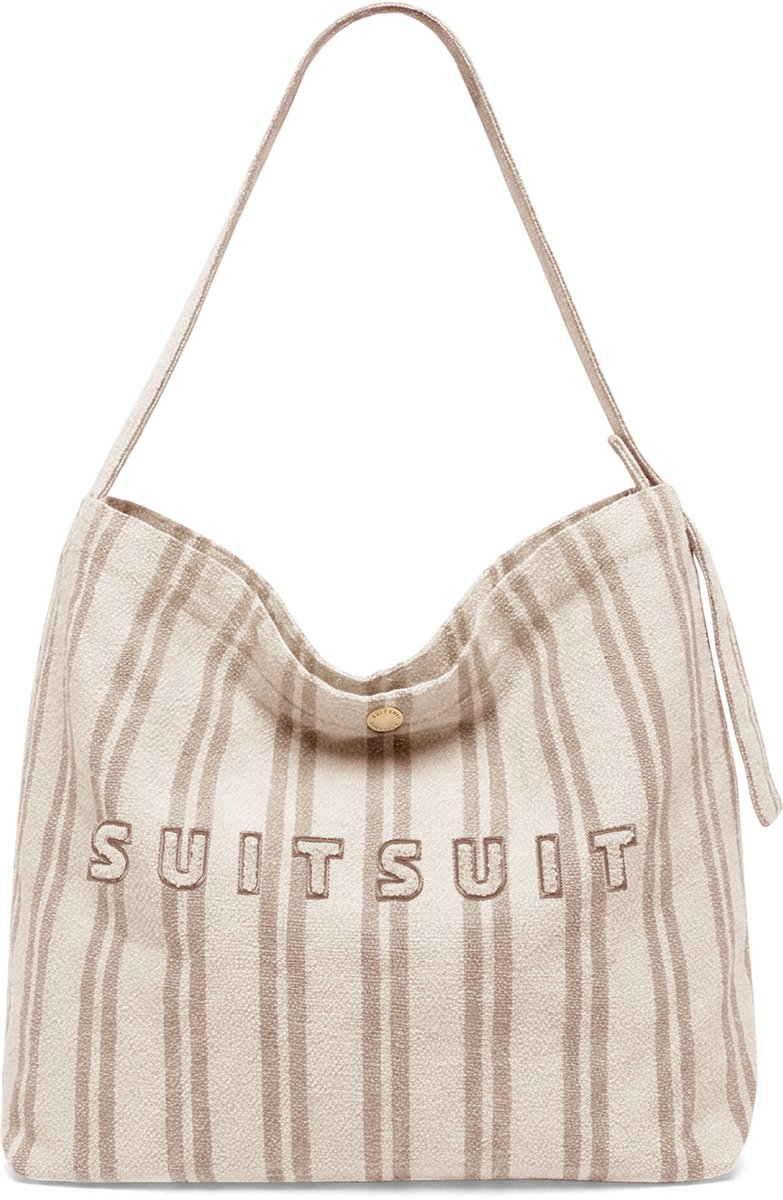 SUITSUIT Tas - Tote bag katoen - Schoudertas dames - Gestreept patroon - Beige