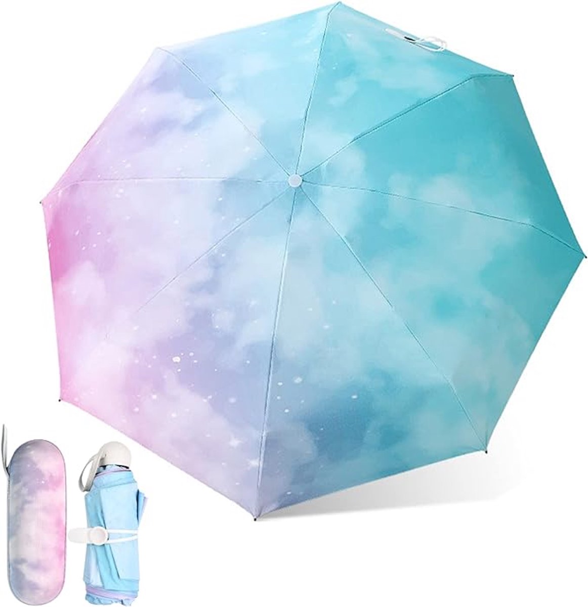 Paraplu - Mini Opvouwbare Reisparaplu met Capsule Etui - UV-Bescherming en Sterrenhemel Design voor Dames en Kinderen