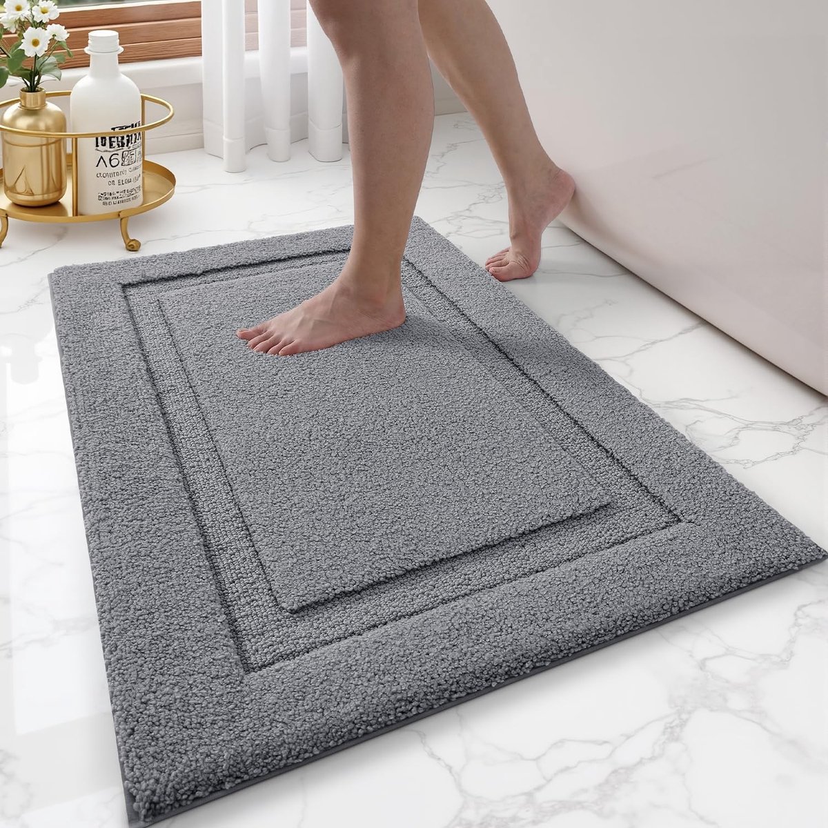 Omgoods - Antislip Badmat met Microvezel, Zacht en Sterk Absorberend, Wasbaar, 40 x 60 cm, Donkergrijs