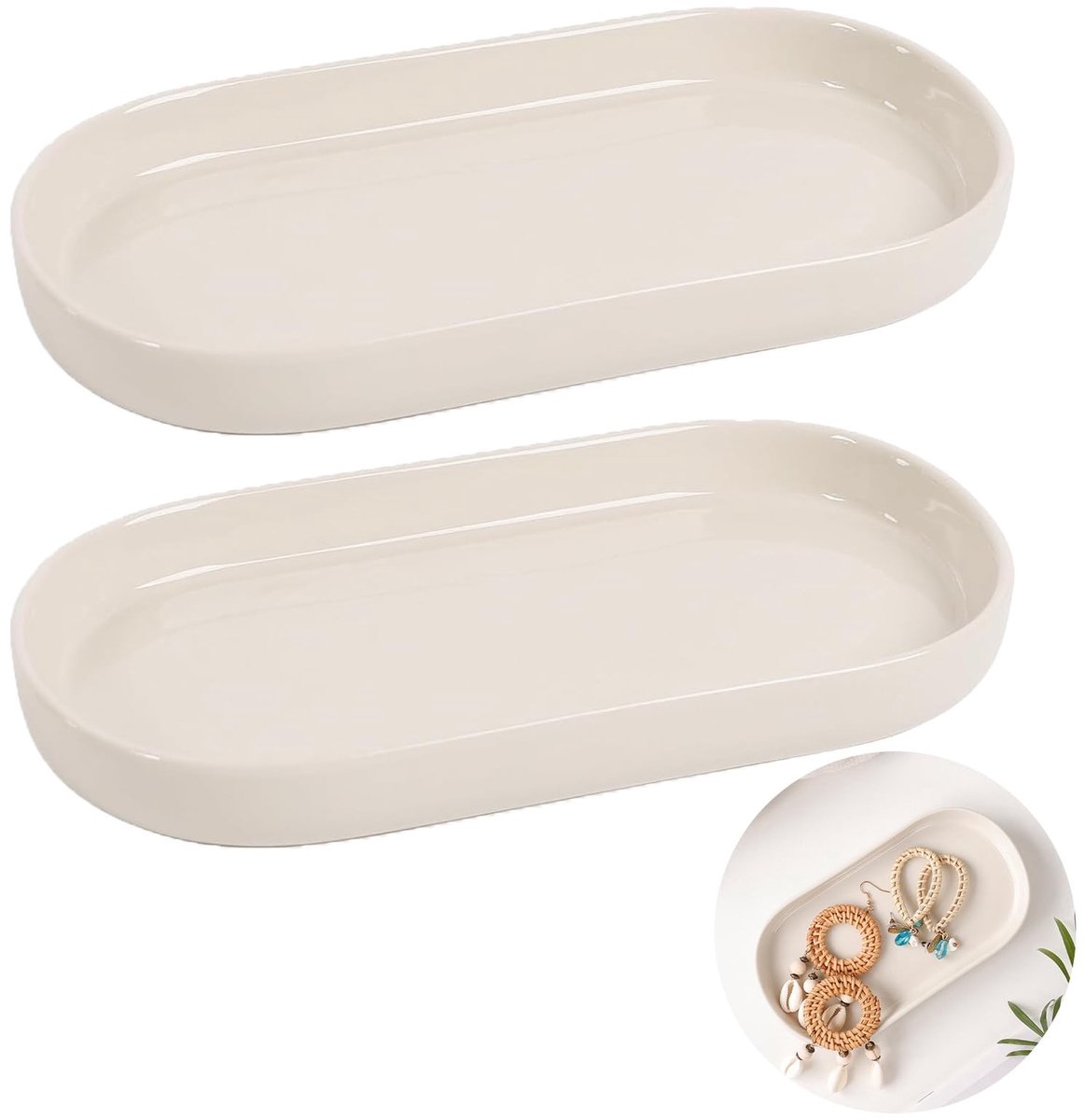 Omgoods - Set van 2 Beige Decoratieve Keramische Schalen voor Badkamer en Keuken