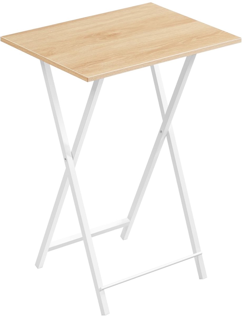 Omgoods - Inklapbare Bijzettafel met Houten Blad en Metalen Onderstel