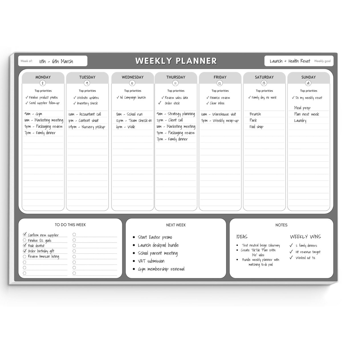 Omgoods - Ongedateerde Weekplanner Bureauonderlegger A3