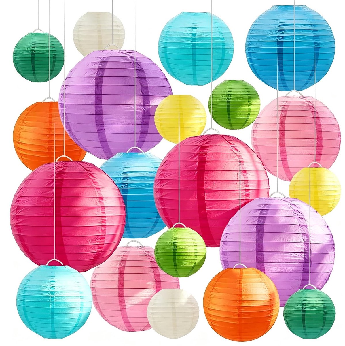 Omgoods - Set van 24 Kleurige Papieren Lantaarns voor Feestdecoratie