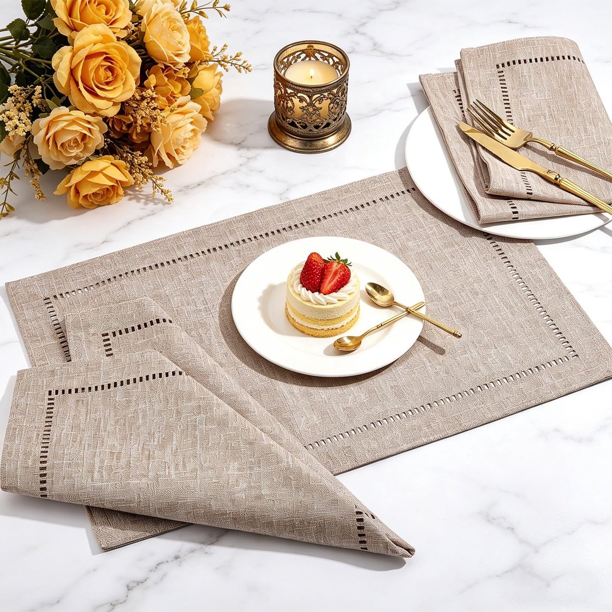 Omgoods- Placemat Set van 8 - Decoratieve Linnen Placemat - 30,3 x 45,5 cm - Multifunctioneel - Duurzaam - Geschikt voor Feestdagen - Tafelmat