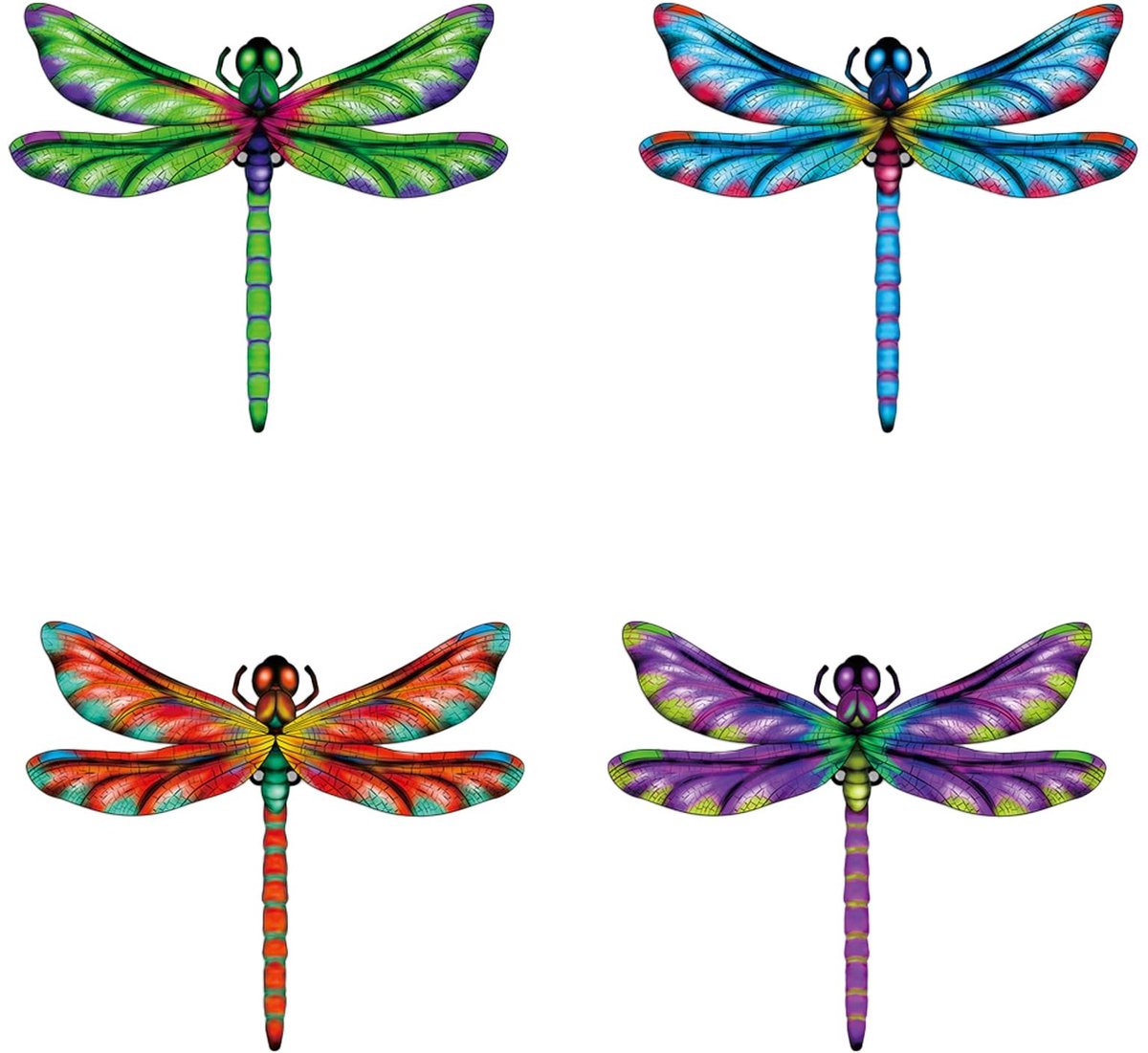Omgoods - Set van 4 Kleurrijke Libelle Muurdecoraties voor Binnen en Buiten