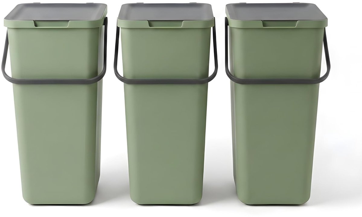 Omgoods - Ruimtebesparende Afvalscheidingscontainer 3 x 32L Groen