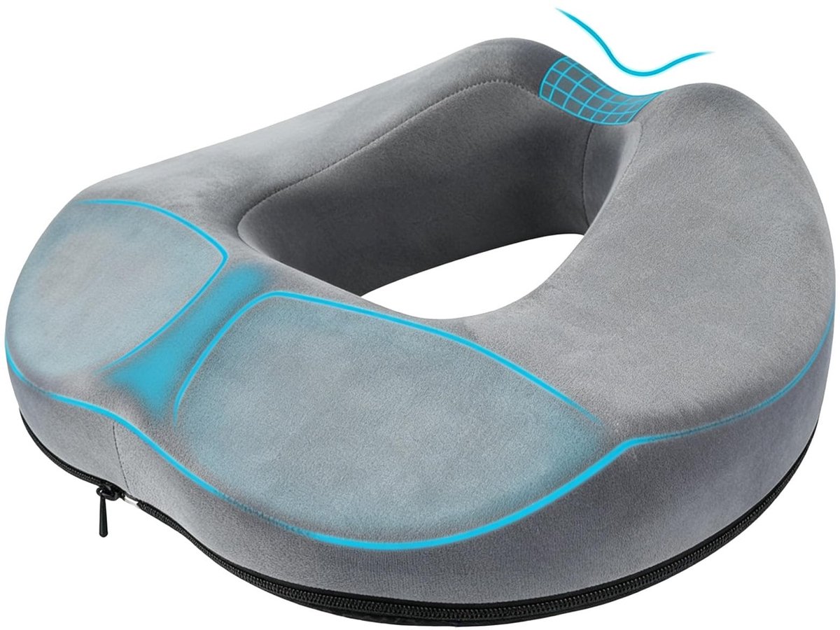 Omgoods - Ergonomisch Coccyx Zitkussen voor Thuis en Auto - Donutvorm - Grijs