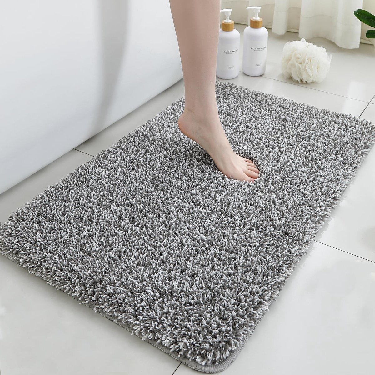 Omgoods - Zachte Antislip Badmat van Microvezel, Grijs en Wit