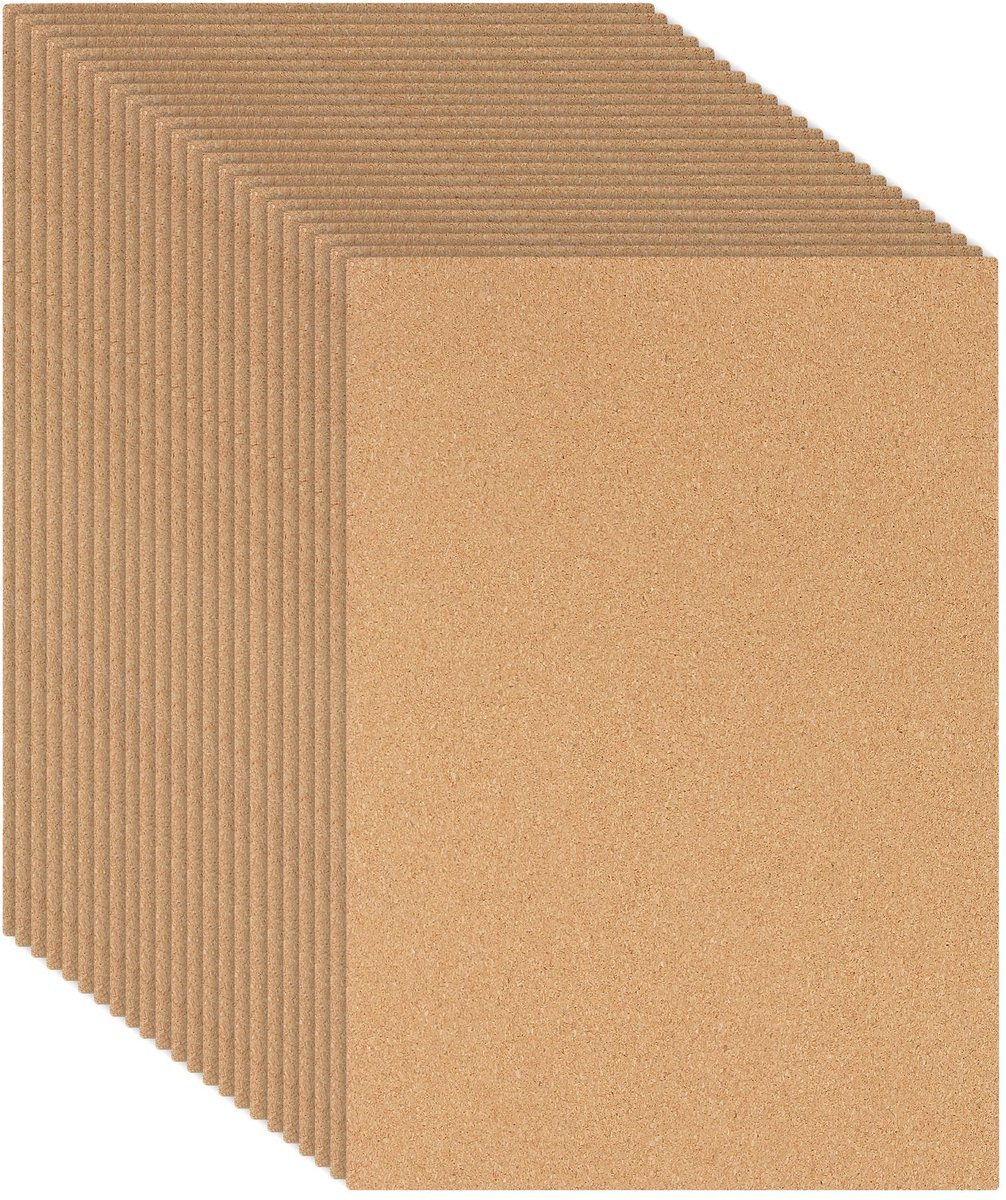 Omgoods - 24 Stuks Kurkplaat A4 297 x 210 x 2 mm - Creatieve Kurkmat voor Knutselen en Prikbord