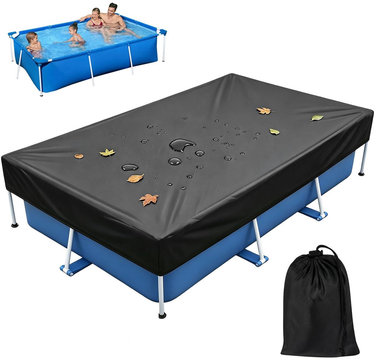 Omgoods - Rechthoekige Zwembadafdekking, 225 x 150 cm, Weerbestendig