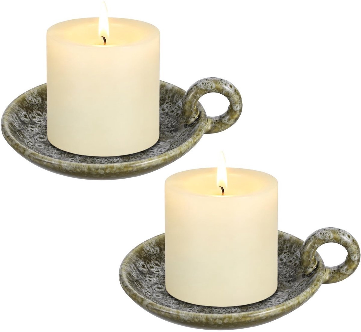 Omgoods - Set van 2 Keramische Kandelaars met Vintage Design