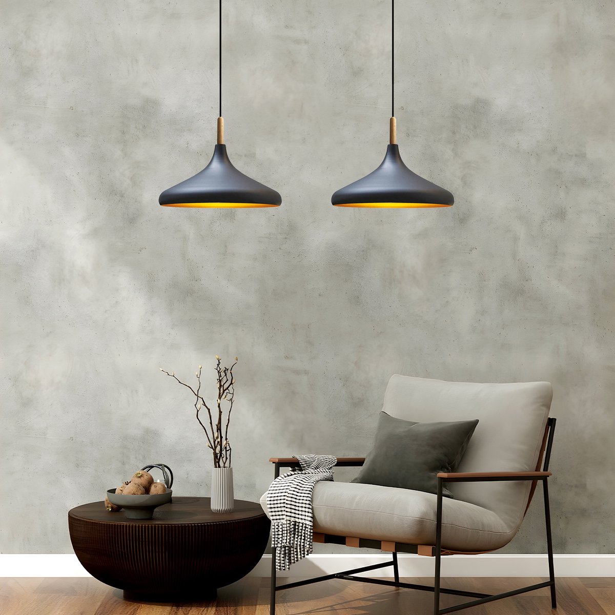 Bamyum Champion hanglamp, industriële Modern stijl, Ø35 cm, zwart metalen lamp