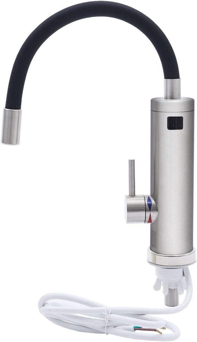 Elektrische Warmwaterkraan - Doorstroomboiler Kraan - Direct Warm Water - 360 Graden Draaibaar - 3kW - Geborsteld Nikkel