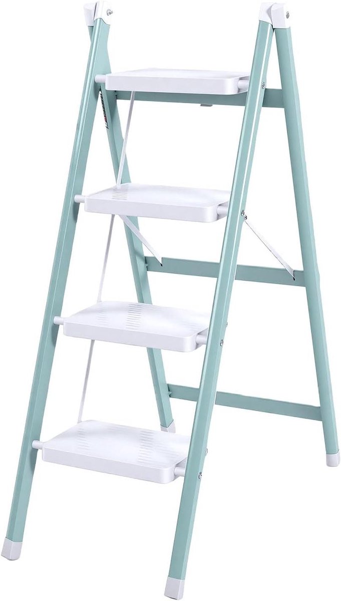 Opvouwbare Ladder - Vouwladder Opstapkruk - Klusjes in Huis - Antislip Treden - 4 Treden - Groen Wit
