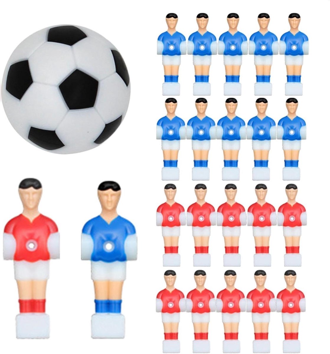 Voetbalmannen Set - Reserve spelers - Tafelvoetbal Spel - Levendige Team Kleuren - 22 stuks - Multicolor