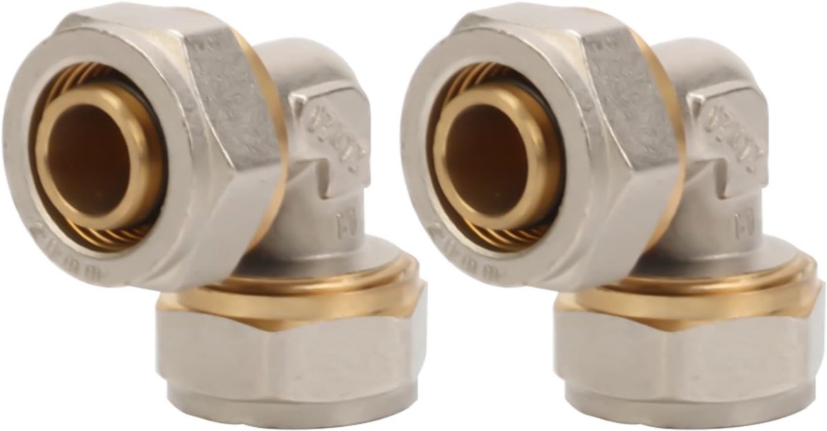 SnelShoppen - Set van 2 90° Schroefbochten voor 16 x 12 mm Buizen - Schroefverbinding voor Aluminium en Multi-laags Composiet Pijp - DVGW UBA Goedgeke