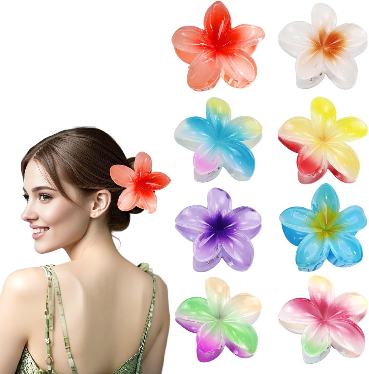 8 Pieces Flower Claw Clips Non-Slip Design Flower Clips Elegant Hawaiian Style Flower Hair Claw Medium Size 8 Colors - ShopVlot
