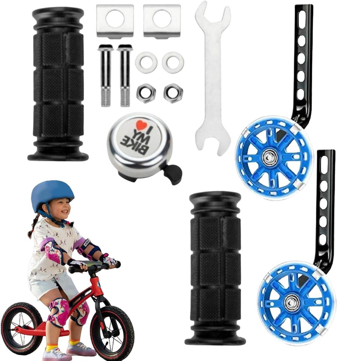 Oefenwielen Kinderfiets Hulpwielen Stabilisator Fietsen Leren Verstevigd Driehoek Steun 12-20 inch Blauw