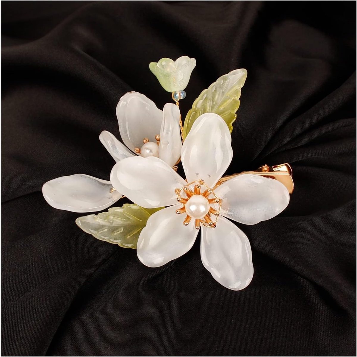 Haarspeld met witte bloemen - handgemaakt - met kunstparels en kristallen - perfect voor bruiloften - ShopVlot