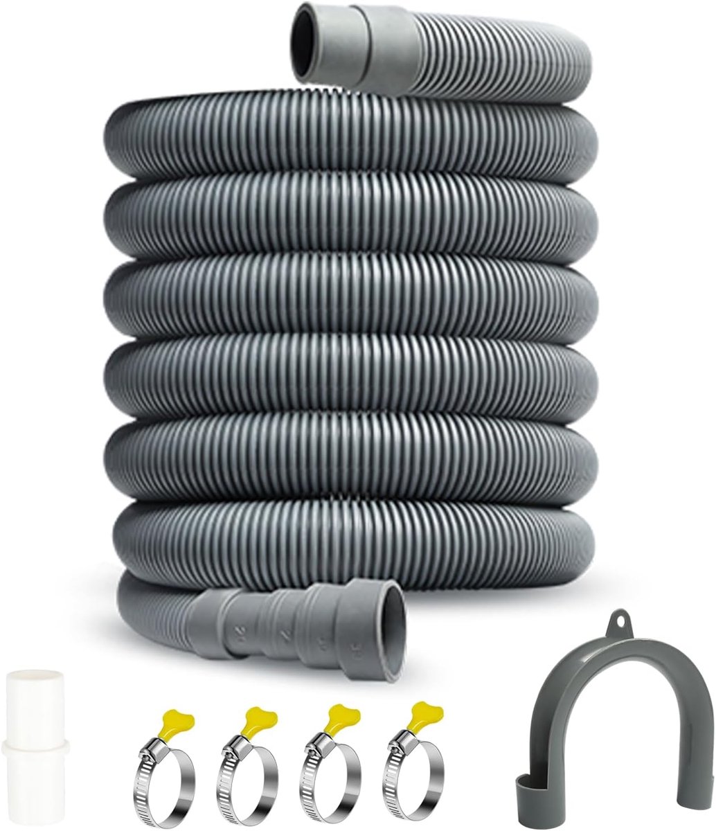 Storystore Drain hose extension, 3 m, universal washing machine hose, extension with bracket, connecting piece and - ShopVlot