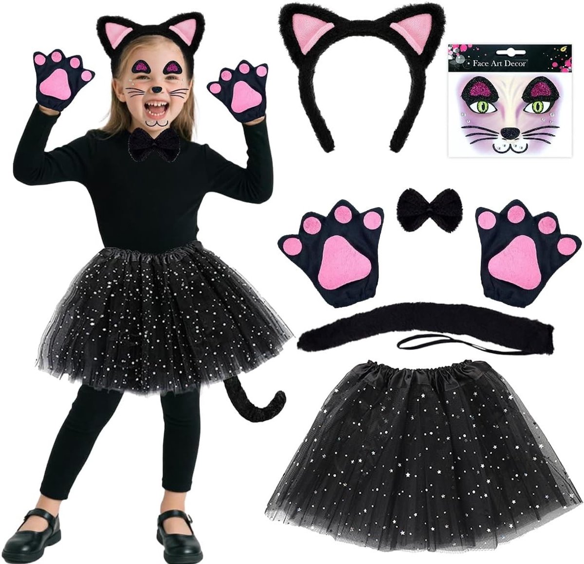 Schattig kattenkostuum voor volwassenen en kinderen, perfect voor Halloween en verkleedfeestjes