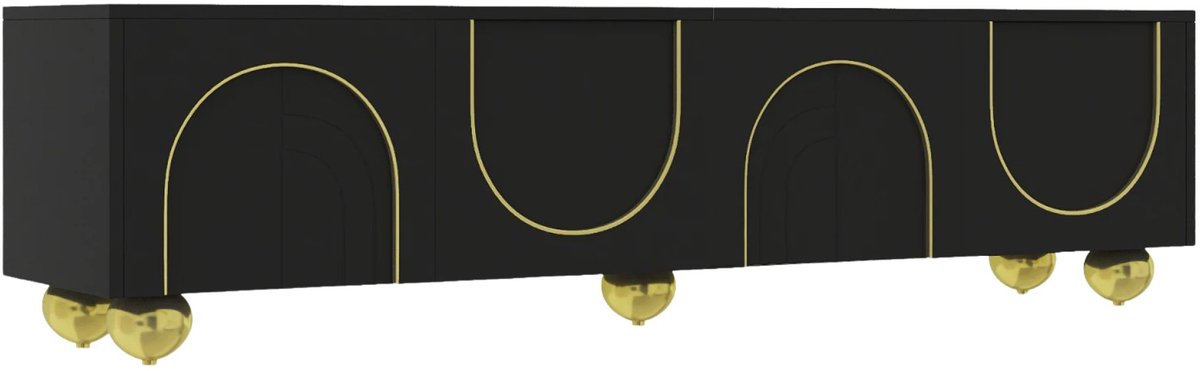 TV meubel - 170 x 38 x 44 Cm - Zwart Licht luxe Design - Modern Lowboard met Verstelbare Planken - voor Woonkamer